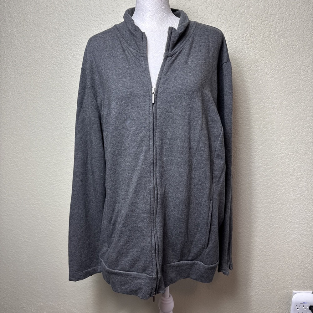 Talbots Woman 2X Gray Pima Cotton Modal‎ Full Zip Mock Neck Sweatshirt Jacket